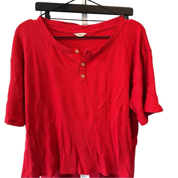 Eberjey Cozy Waffle Henley Short Sleeve Long PJ Set Red Medium Pajamas - Picture 6 of 11